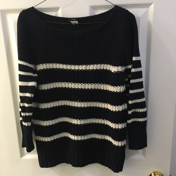 J. Crew Navy Striped Chunky Knit Wide Neck Top - Picture 1 of 5